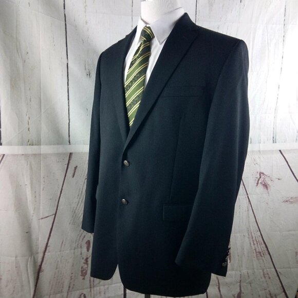 Chaps 46L Wool Blend 2 Metal Button Black Suit Blazer Sport Coat - Picture 5 of 10